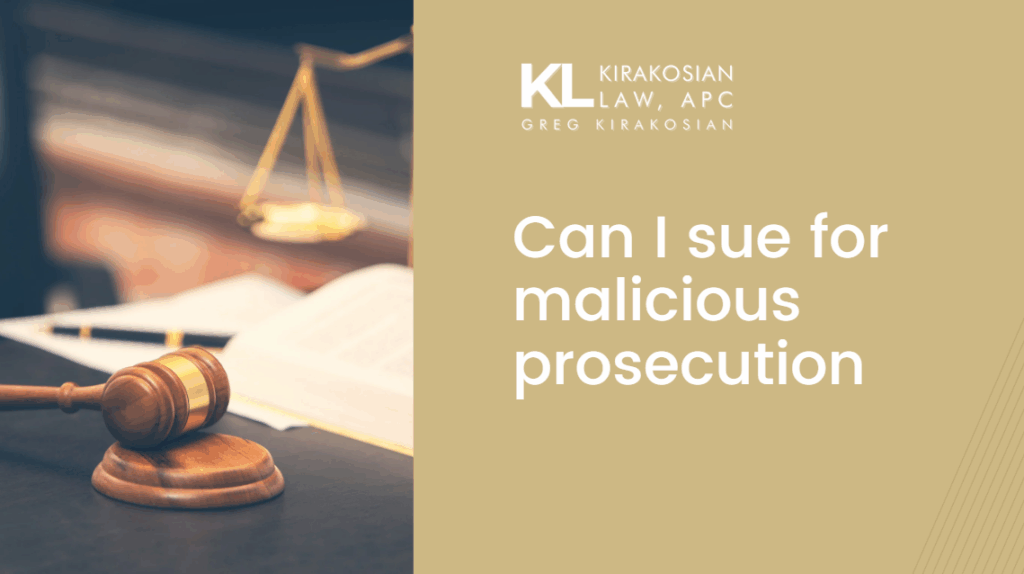 A gavel, law book, and scales of justice illustrate the serious legal question: Can you sue for malicious prosecution? Find out your rights.