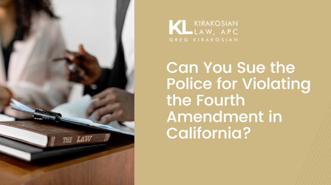 Lawyers reviewing documents beside a book titled “The Law,” symbolizing Fourth Amendment violation cases in California.